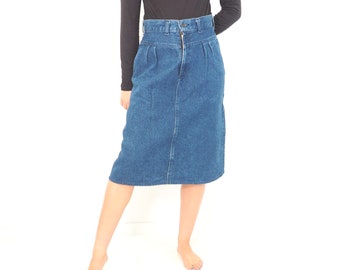 80s Vintage Jean Skirt Knee Length A- Line High Waisted Size 4 Waist 27"