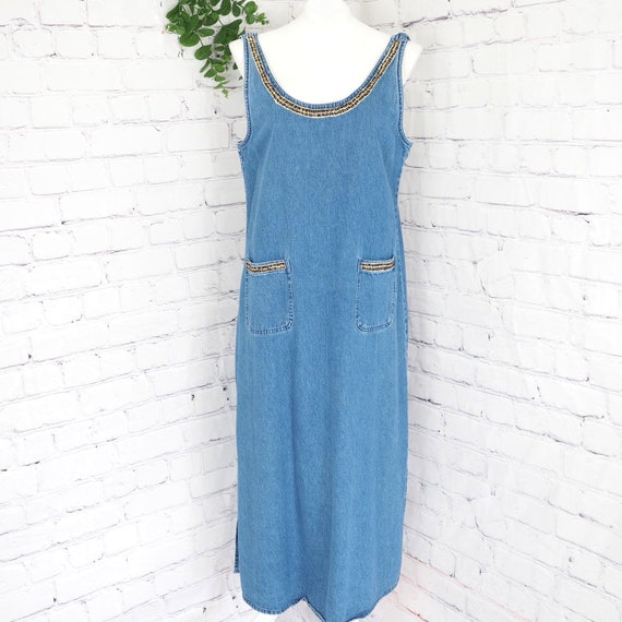 Agapo 90s Vintage Denim Jean Overall Dress With P… - image 1