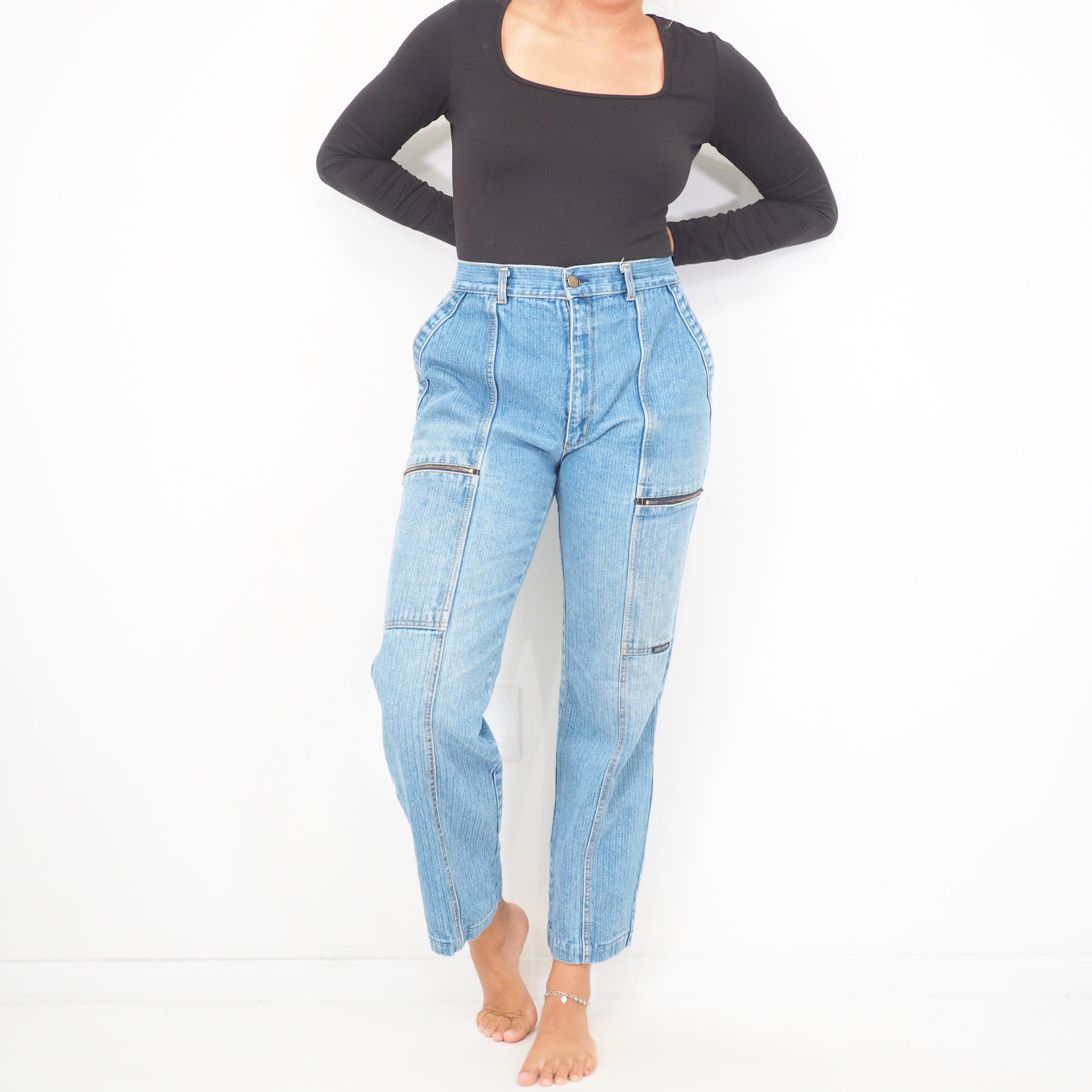 90s Vintage Cargo Jeans High Waisted Regular Fit | Etsy