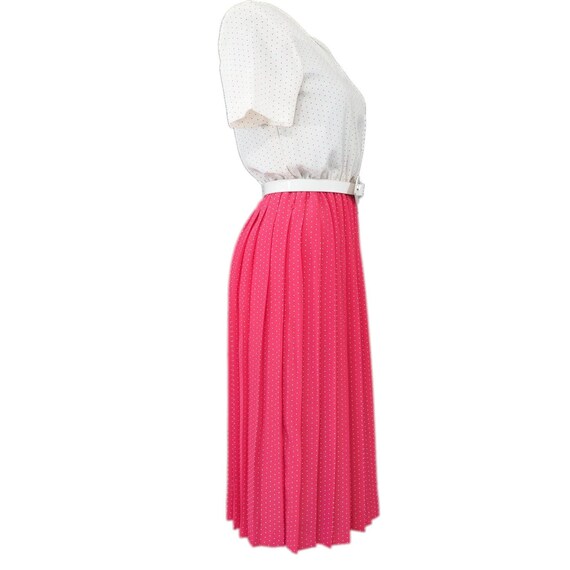 80s Vintage Preppy Hot Pink Polka Dot Midi Dress … - image 3