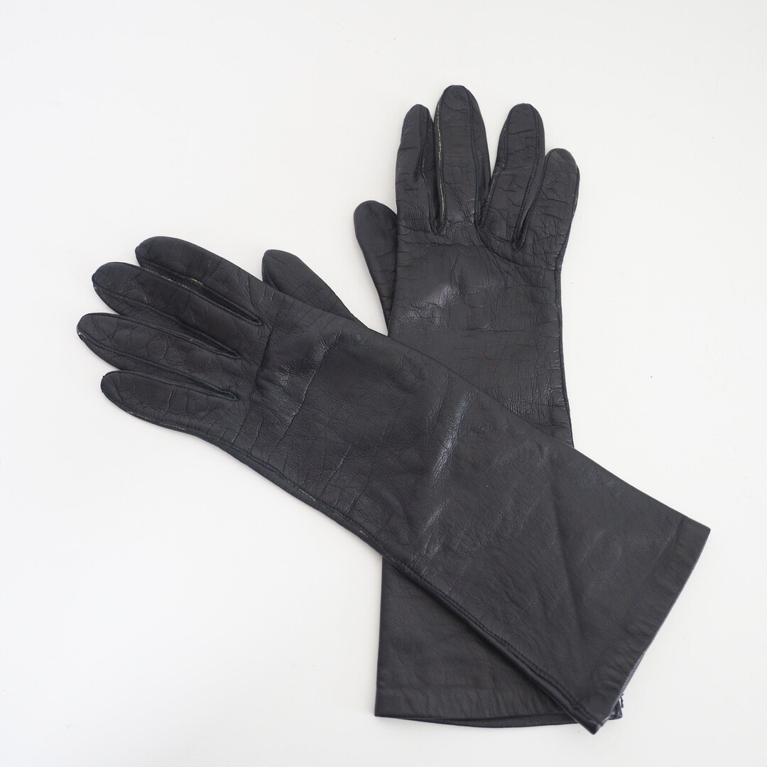 Vintage Black Leather Gloves Long Black Gloves Size 7 Etsy