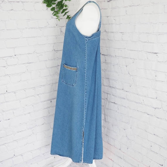 Agapo 90s Vintage Denim Jean Overall Dress With P… - image 2