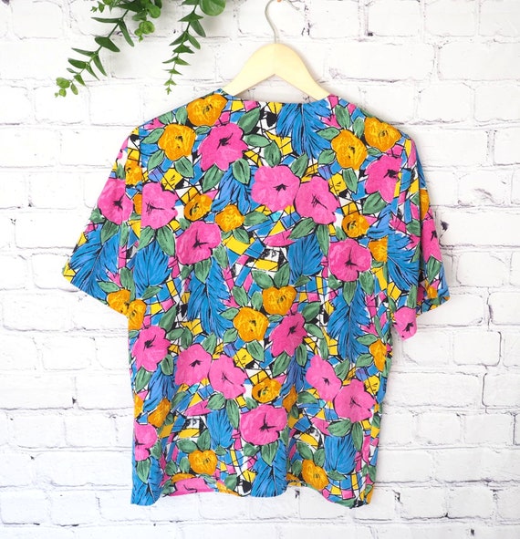 Tess 80s 90s Vintage Floral Short Sleeve Top Blou… - image 2