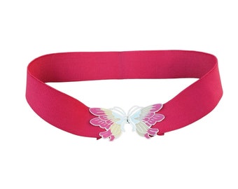 80s Vintage Red Butterfly Stretchy Belt Preppy Size S/M