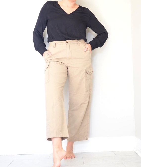 Vintage Wide Leg Baggy Cargo Khaki Jeans Women's … - image 3