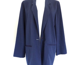 90s Vintage Navy Blue Oversized Blazer Size Large