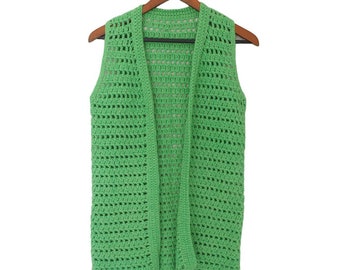 70s Vintage Crochet Knit Sweater Vest Green Womens Size Small