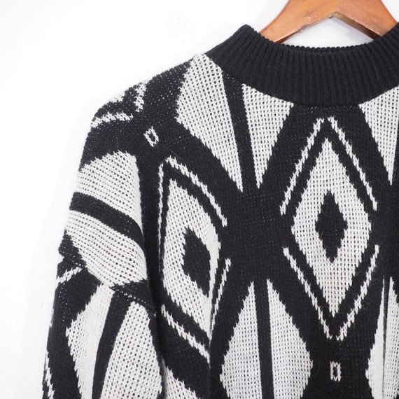 90s Vintage Retro Knit Sweater Diamond Pattern Me… - image 3