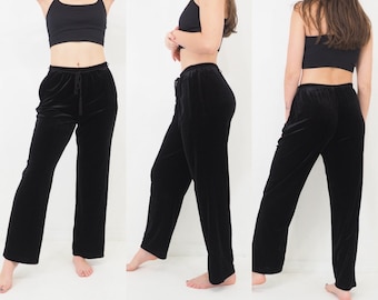 90s Vintage Black Velvet Pants High Waisted Relaxed Straight Leg Ankle Crop Womens Size Small/Medium