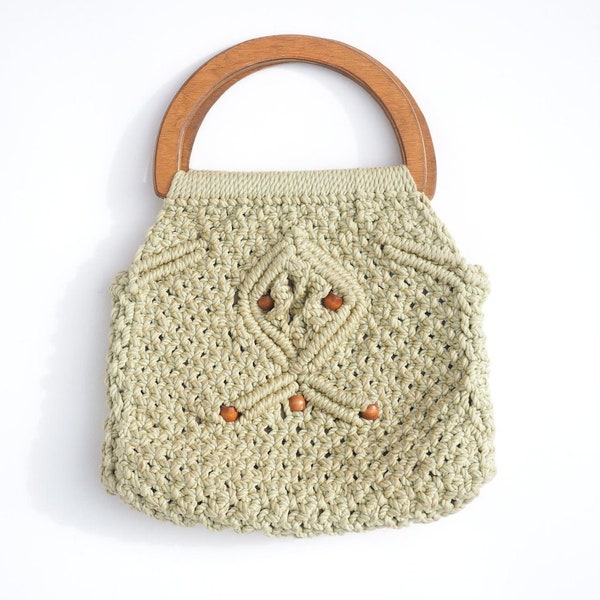 Handmade Hand Crocheted Wood Handle Bag