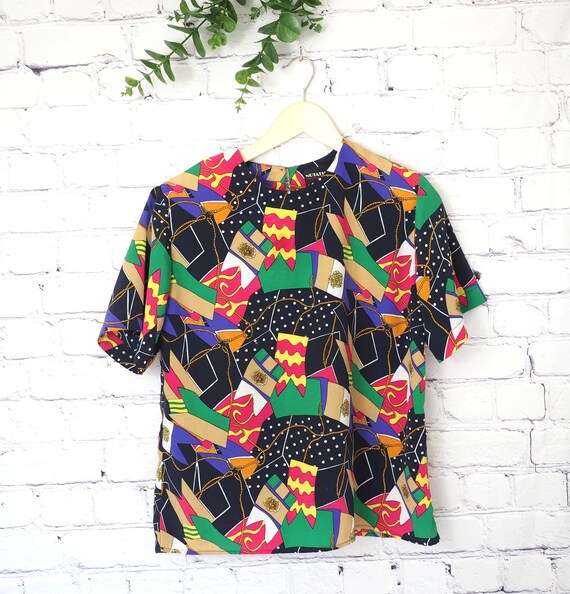 80s/90s Vintage Retro Abstract Top Womens Size M/… - image 1