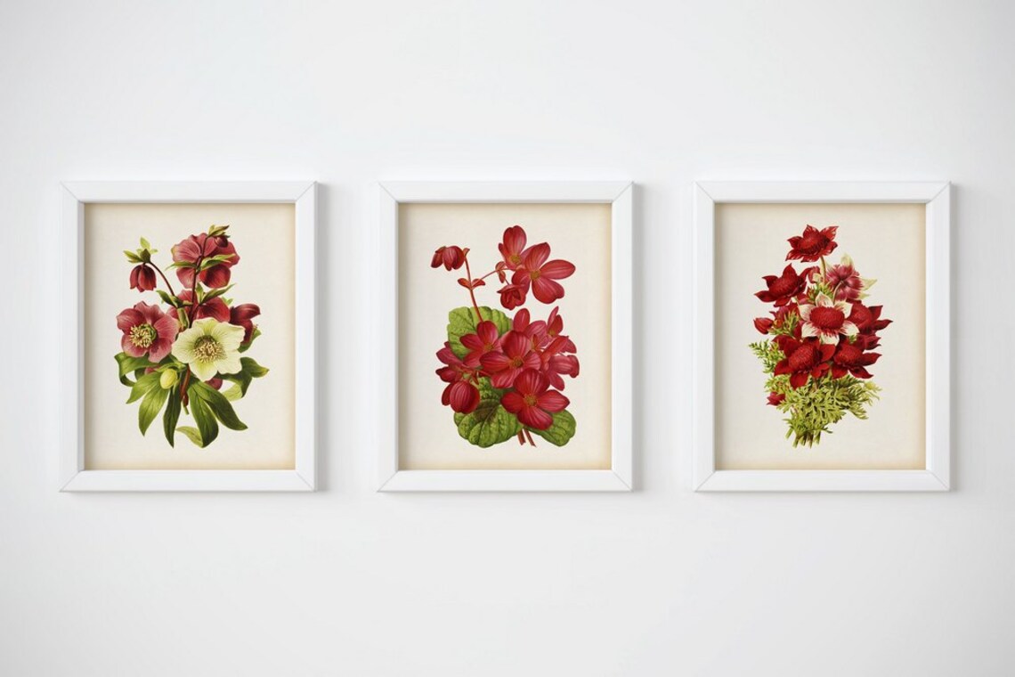 Floral Print Art Print Vintage Floral Wall Art Antique Art Etsy