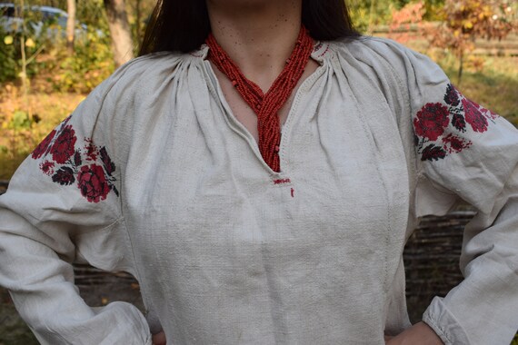 Antique hemp embroidered dress, Ukrainian vyshyvan