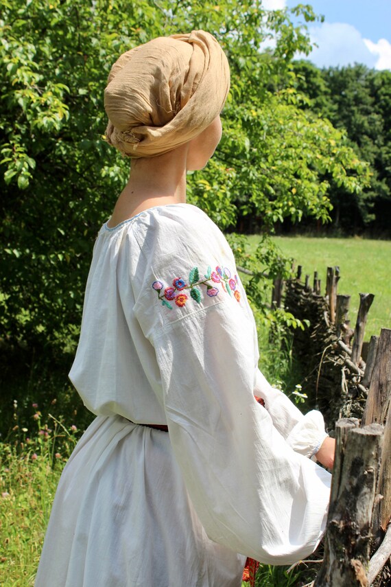 Cotton dress Nice saturated color Antique woman clothing Handmade Embroidered vyshyvanka Antique wear Antique BLUE embroidered dress