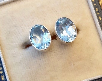 Blue Topaz Earrings November Birthstone Gift Ideas Topaz Stud Earrings Silver Topaz Studs November Birthstone Jewellery Present for Wife