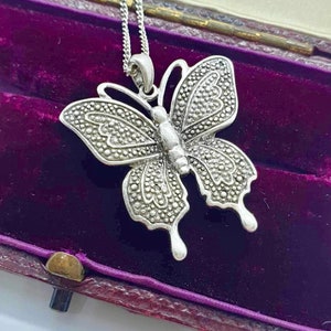 Vintage Butterfly Necklace 18 Inch Sterling Silver Butterfly Pendant Necklace Diamonds