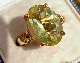 Citrine Ring 9ct Gold Size O Solitaire Vintage Size 7 Large Citrine Gemstone Cocktail Statement Ring