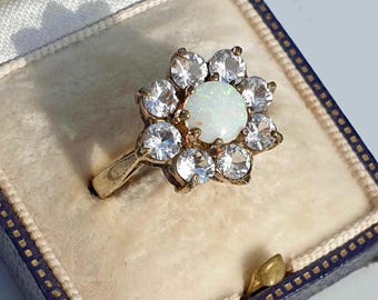Beautiful Vintage Opal Ring Size N / 6.75 Sterling Silver Opal Cluster Ring 925 Silver Opal Halo Ring Opal Flower Ring Boxed Gift Wrapped