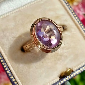 Gorgeous Gold Amethyst Ring Size L Vintage 9ct Gold Solitaire Amethyst Ring 9k Yellow Gold Amethyst Ring Size 5.75 February Birthday Gift