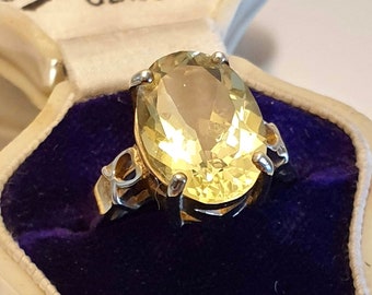 Vintage 9ct Gold Citrine Ring, Size O / US 7, Large Citrine Cocktail Ring, Boxed