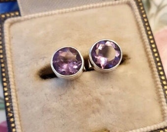 Amethyst Stud Earrings Silver Amethyst Earrings for Her Natural Amethyst Studs February Birthstone Gift for Her Birthday Gift for Wife