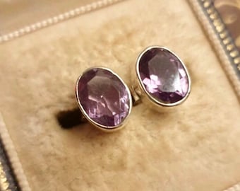 Silver Amethyst Oval Stud Earrings - Gemstone Earrings - Oval Studs - February Birthday Gift - Perfect Gift for Her