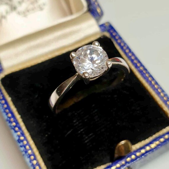 Solid Silver Solitaire Ring Size S Rock Crystal R… - image 3