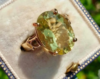 Solid 9ct Gold Citrine Ring Size O / Size 7, Vintage, Large Stone, Natural, Cocktail, Statement, Boxed