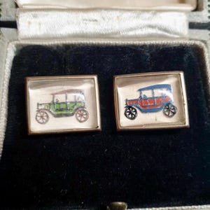 Car Cufflinks Vintage Mid Century Small Enamel Old Car Cuff Links Original Box