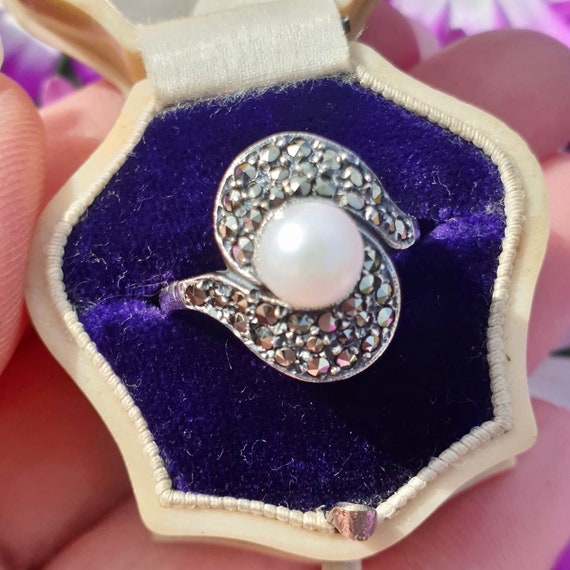 Vintage Silver Marcasite Ring Size O 1/2 Boxed