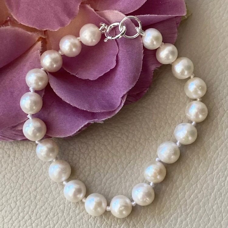 Bracelet Ancien En Perles De Culture - Fermoir Ancien Argenté, Bijou Femme Occasion