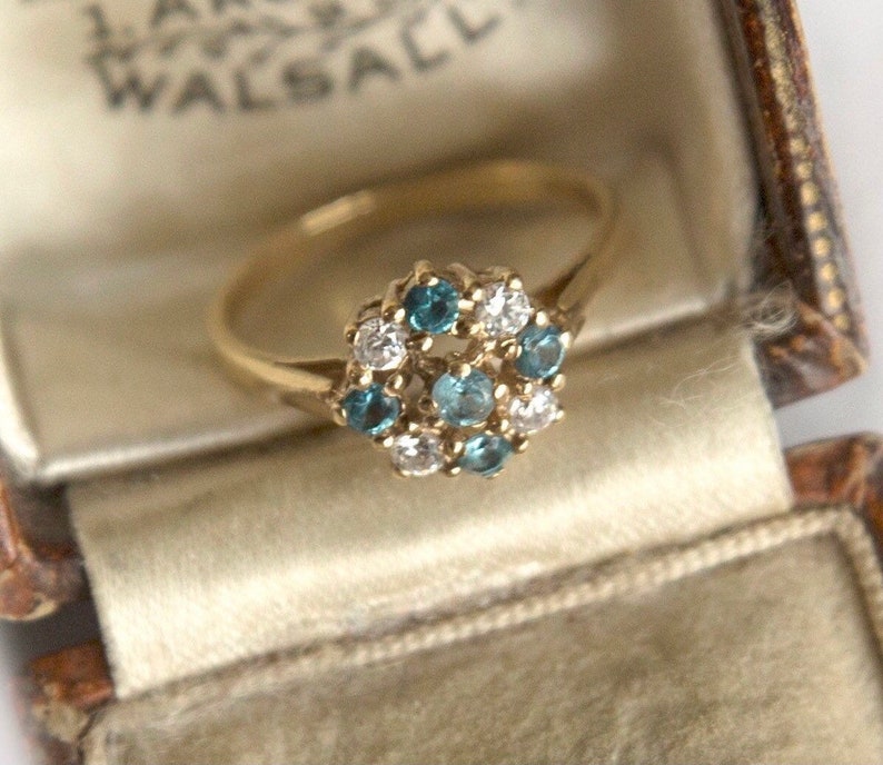 Flower Ring Small Gold Ring Vintage Topaz Gold Ring Cluster Gold Ring Gift for Her Multistone Ring