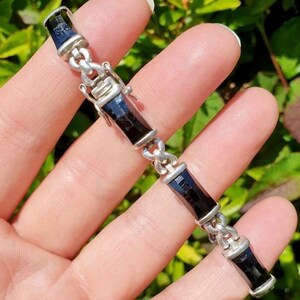 オニキスブレスレット 925シルバー オニキスブレスレット 細身 
