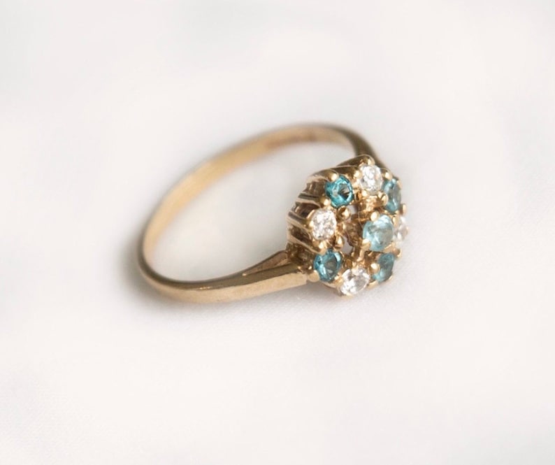 Flower Ring Small Gold Ring Vintage Topaz Gold Ring Cluster Gold Ring Gift for Her Multistone Ring