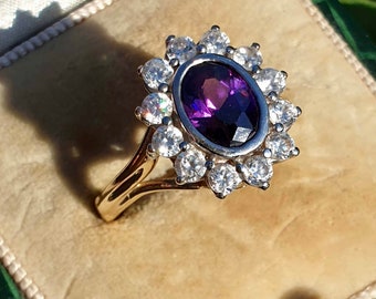 Vintage 9ct Gold Amethyst Ring for Women 9ct Gold Ring Size Q February Birthstone Ring Amethyst Jewellery for Her Birthday Present Wife