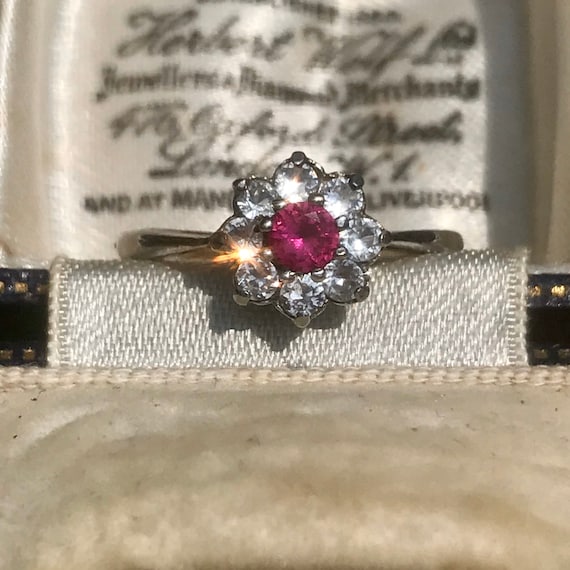 Vintage Ruby Paste 9ct Gold Ring, 1920s Ring, Red