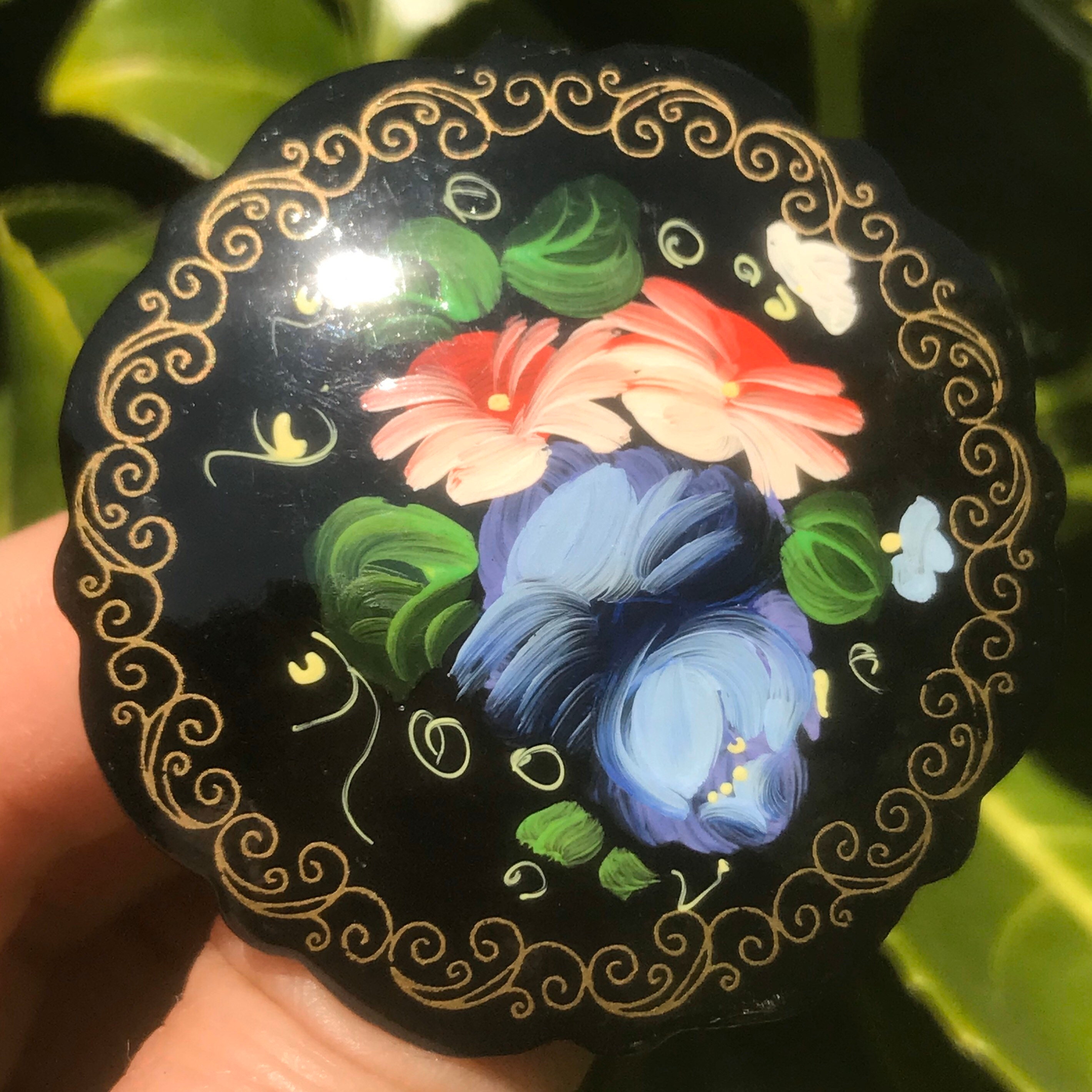 Beautiful Vintage Flower Brooch, Hand Painted Flower Brooch