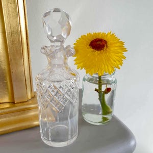 Beautiful Vintage Perfume Bottle, Old Glass Perfume Bottle, Vintage Cut Glass Perfume Bottle with Stopper, Mid Century Perfume Bottle