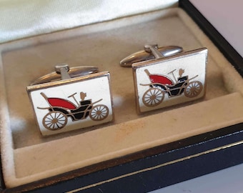 Vintage Car Cufflinks Enamel Cufflinks for Groom, Mid Century Cuff Links Car Lover Gift, Boxed
