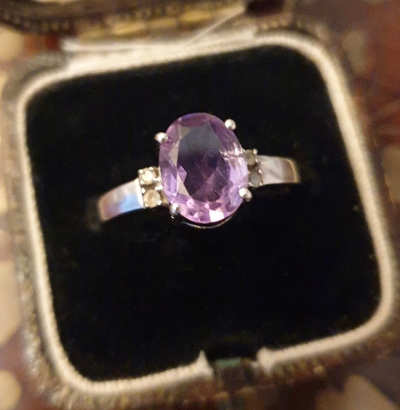 Amethyst Ring Size P Sterling Silver Solitaire Oval Purple, February Birthstone, Boxed, Free Gift Wrapping