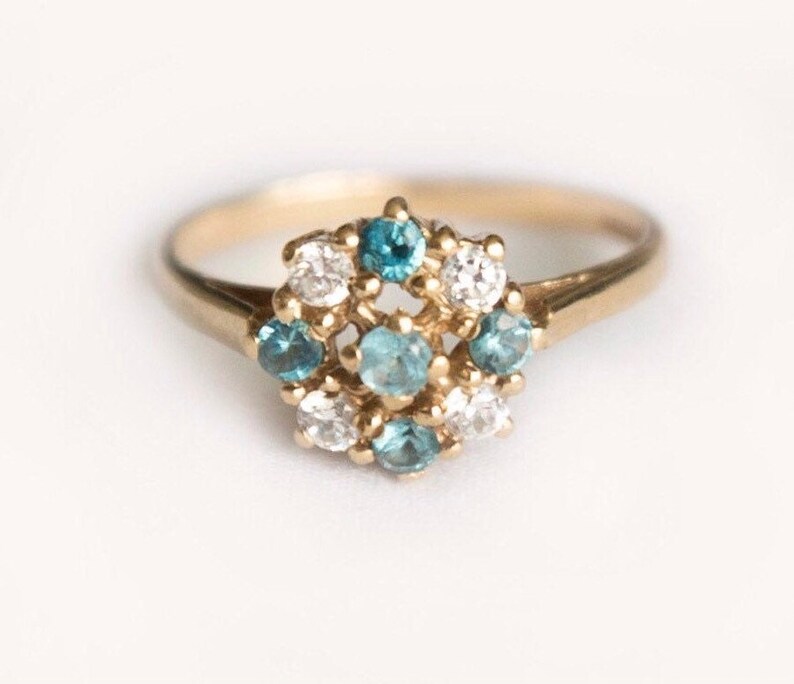 Flower Ring Small Gold Ring Vintage Topaz Gold Ring Cluster Gold Ring Gift for Her Multistone Ring
