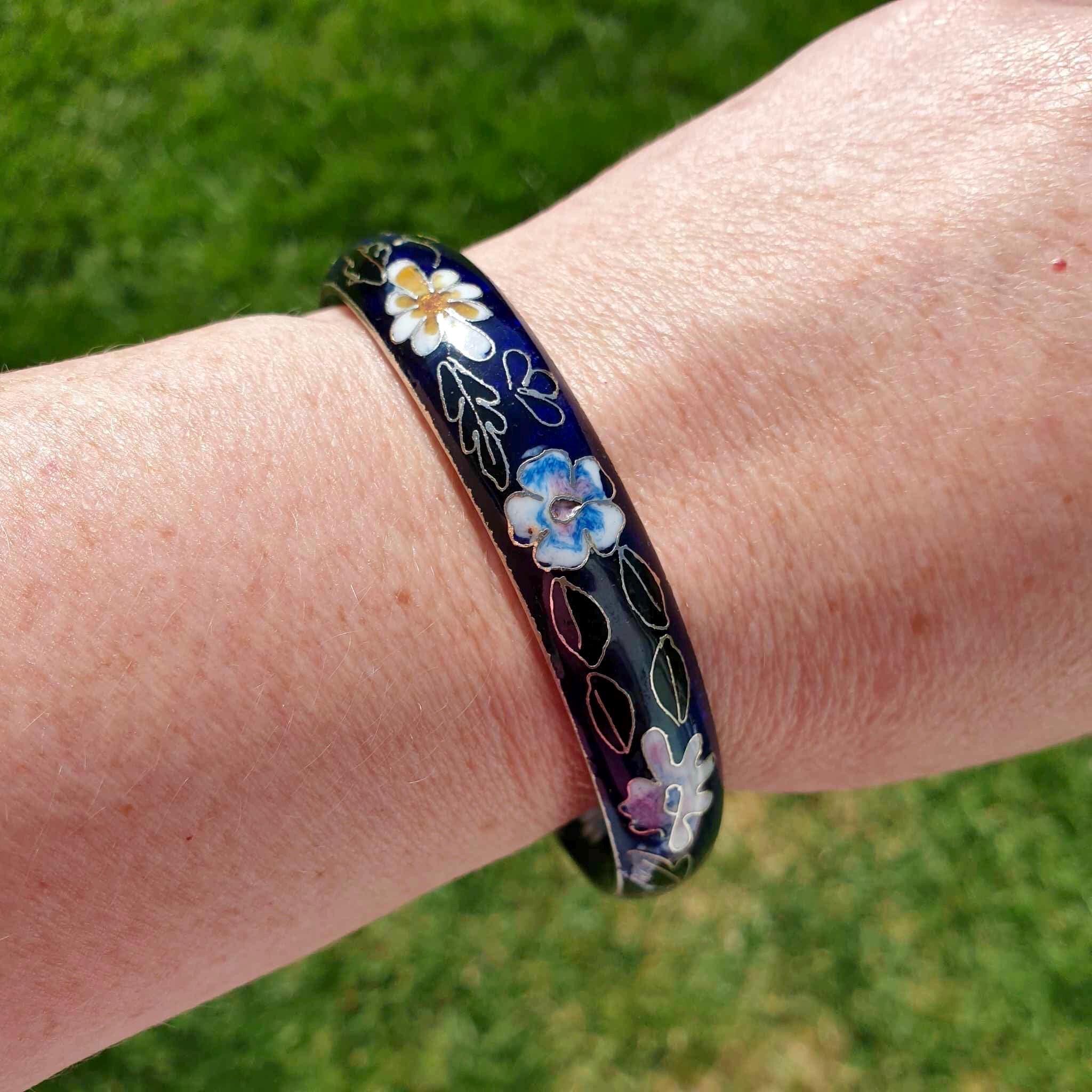 ヴィンテージ七宝焼きエナメルバングルブレスレットフラワーフローラル 