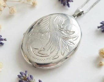 Large Sterling Silver Locket Necklace 20 Inch, Vintage Locket Necklace, Special Gift for Her, Boxed