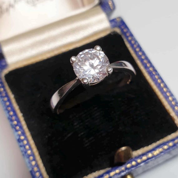 Solid Silver Solitaire Ring Size S Rock Crystal R… - image 8