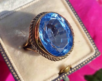 Beautiful Vintage 9ct Yellow Gold Topaz Ring Size R Big Stone Topaz Solitaire Ring 9k Gold Topaz Ring Size 8.75 9ct Gold Blue Topaz Ring