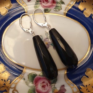 Elegant 925 Silver Onyx Teardrop Earrings for Women Black Teardrop Earrings Black Onyx Dangle Earrings Onyx Drop Earrings Onyx Jewellery