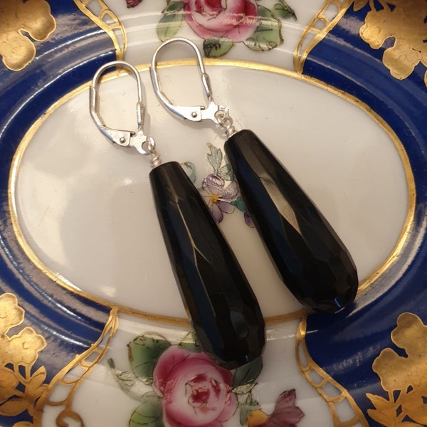 Onyx Earrings for Women Teardrop Earrings for Her Onyx Jewellery Evening Jewellery for Women Black Earrings Birthday Present for Wife