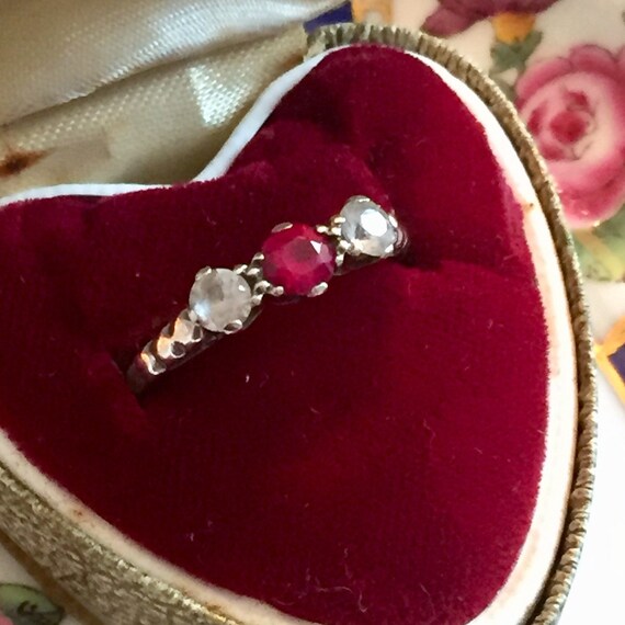Art Deco Ring, Ruby Paste Ring, Ruby 9ct Gold Ring