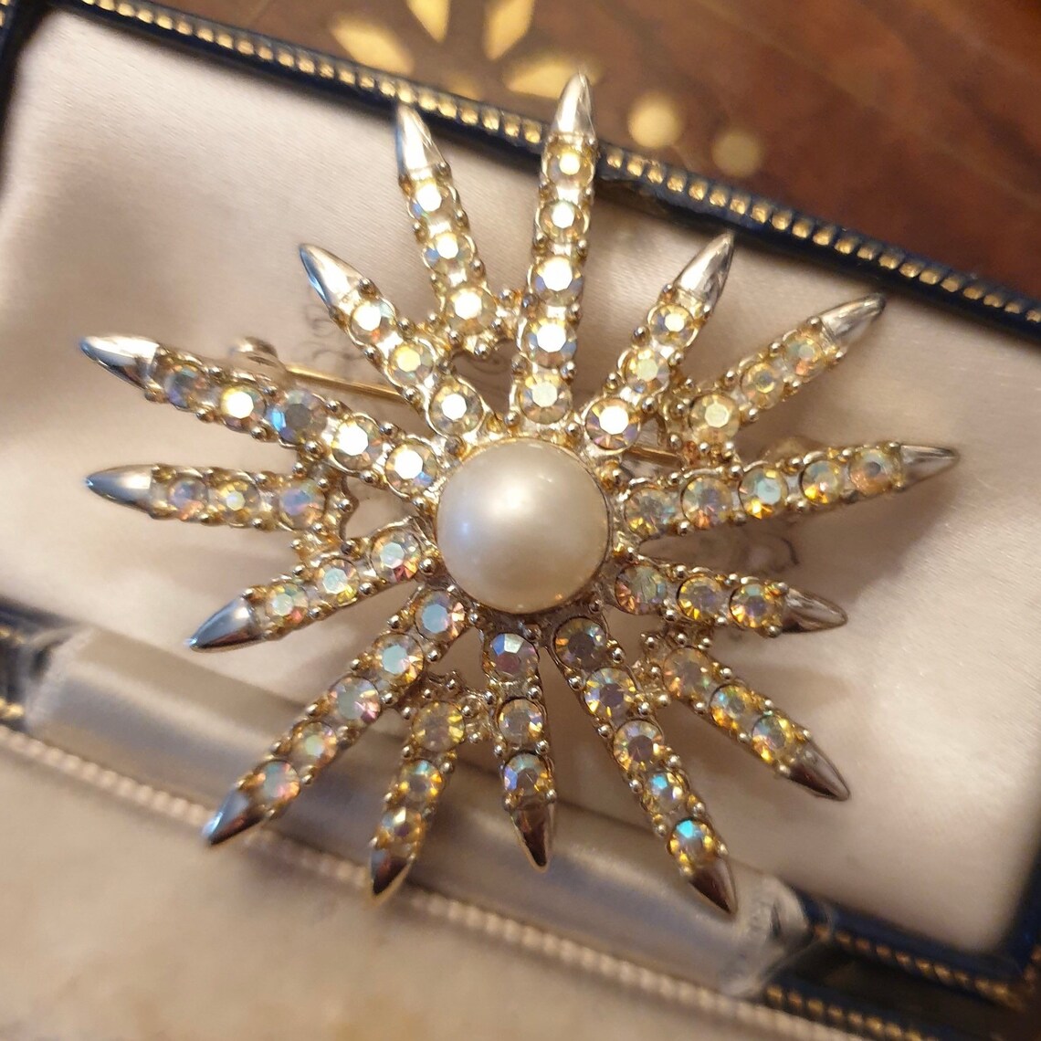 Star Brooch Crystal Brooch Vintage Brooch Pearl Brooch Etsy