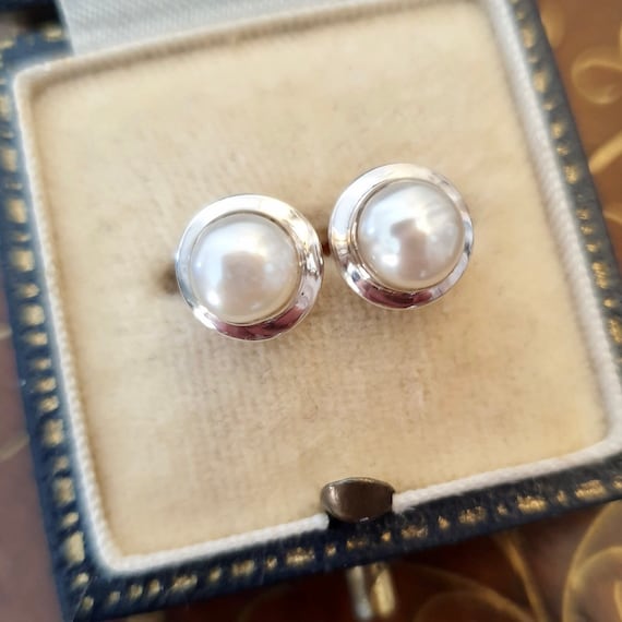 Freshwater Pearl Earrings Silver Pearl Stud Earrings White Pearl